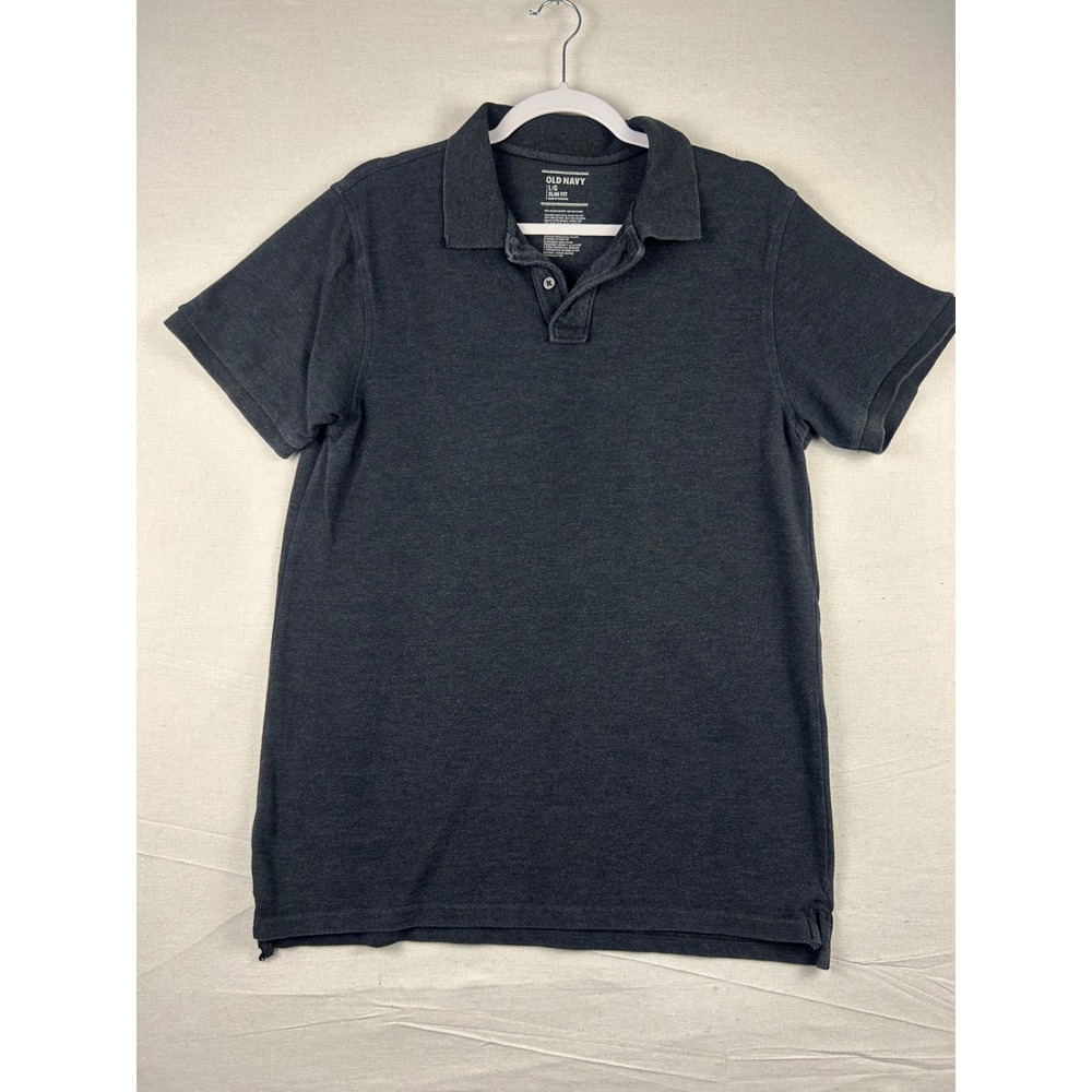 Old Navy Mens Slim Fit Polo Shirt Charcoal Gray Short Sleeve Size L